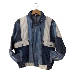 Free People Panel Patchwork Denim Bomber Jacket